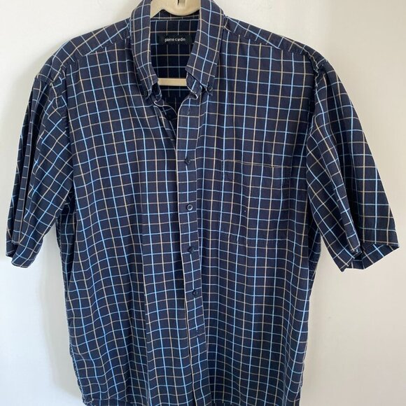 PIERRE CARDIN Button Down Shirt Collared Short-Sleeve 100% Cotton Size Large - Picture 1 of 5